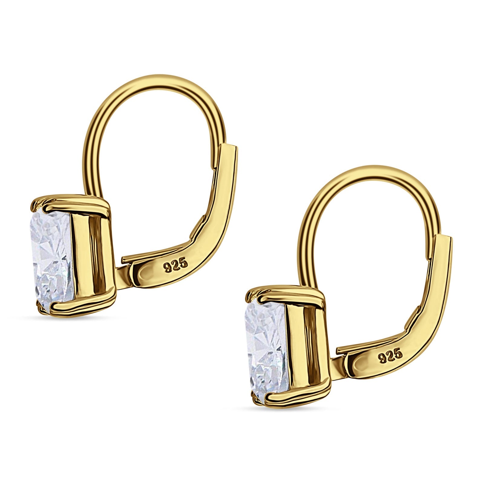 Cushion Leverback Earrings Cubic Zirconia 925 Sterling Silver