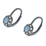 Leverback Round Hoop Earrings Cubic Zirconia 925 Sterling Silver