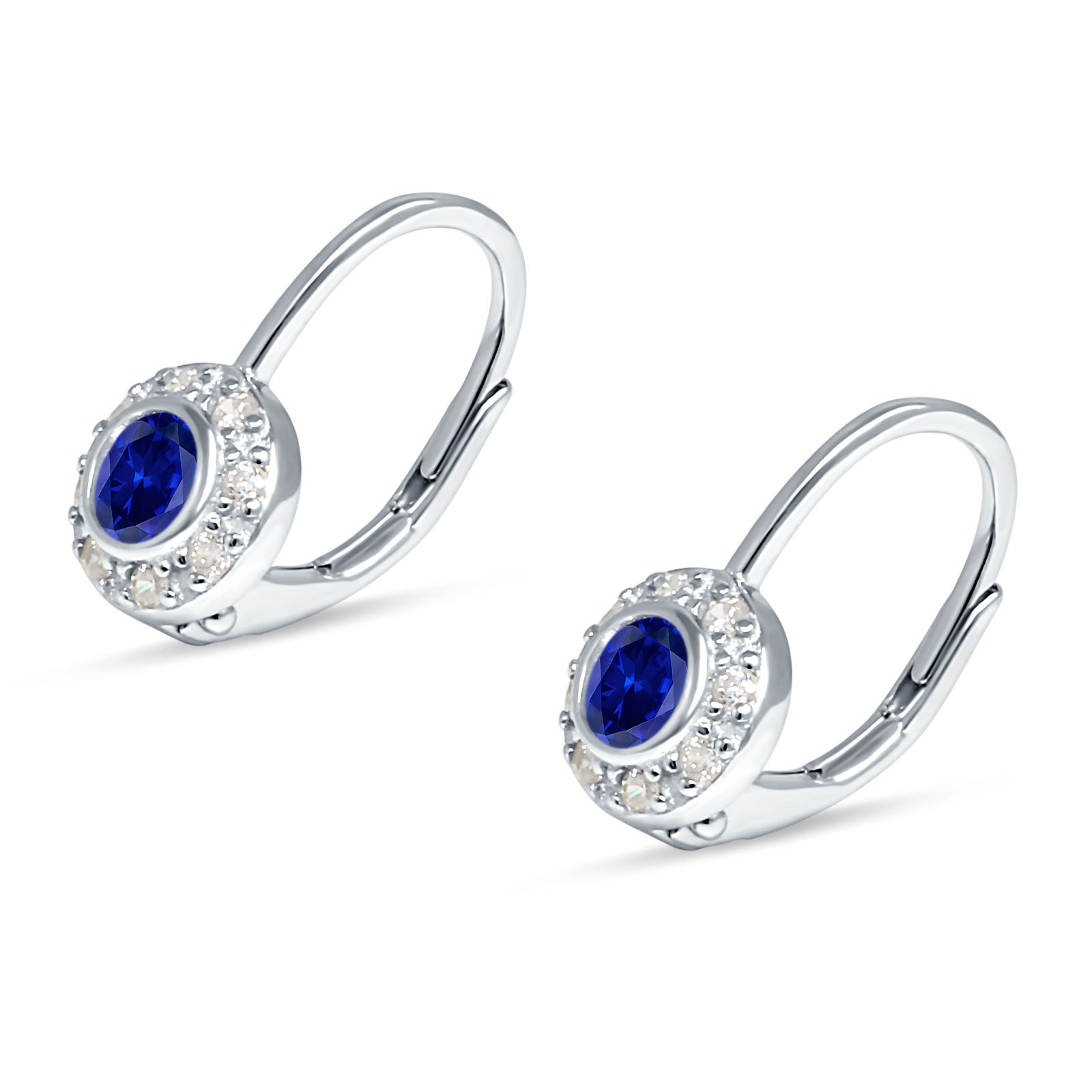 Leverback Round Hoop Earrings Cubic Zirconia 925 Sterling Silver