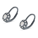 Leverback Round Hoop Earrings Cubic Zirconia 925 Sterling Silver