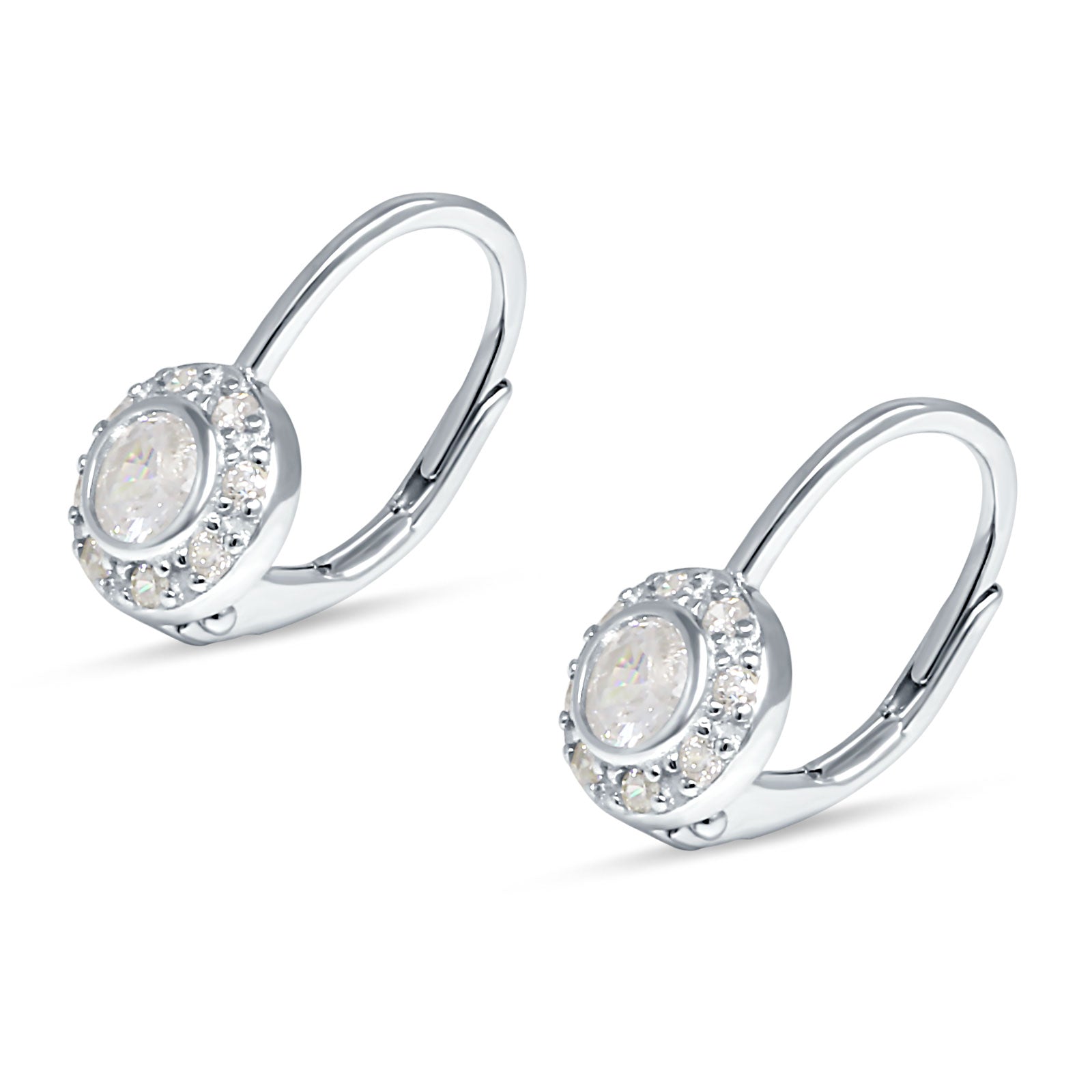 Leverback Round Hoop Earrings Cubic Zirconia 925 Sterling Silver