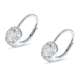 Leverback Round Hoop Earrings Cubic Zirconia 925 Sterling Silver