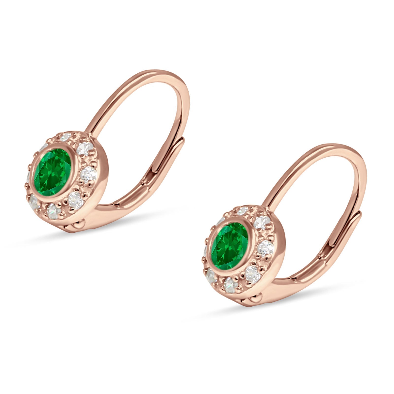 Leverback Round Hoop Earrings Cubic Zirconia 925 Sterling Silver