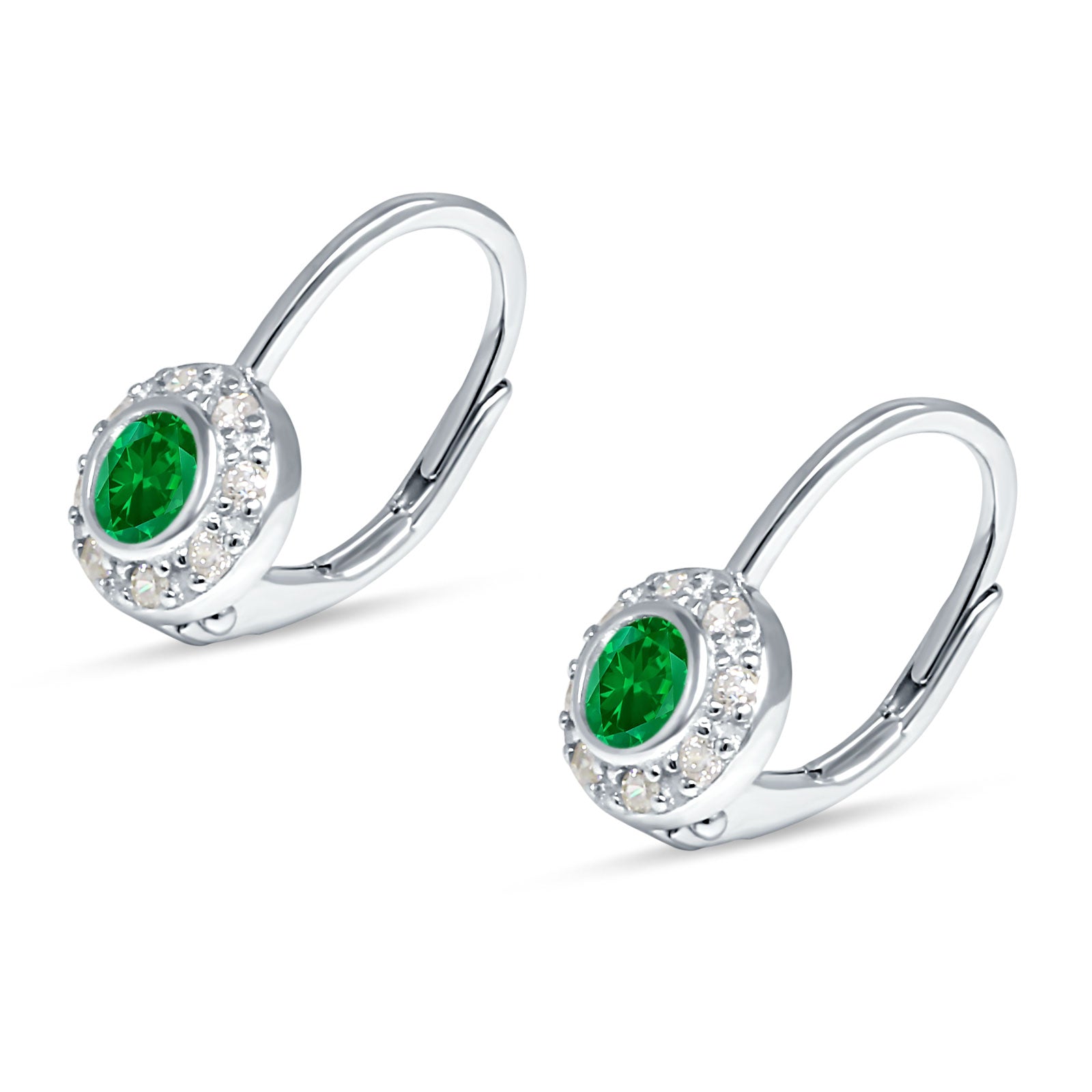 Leverback Round Hoop Earrings Cubic Zirconia 925 Sterling Silver