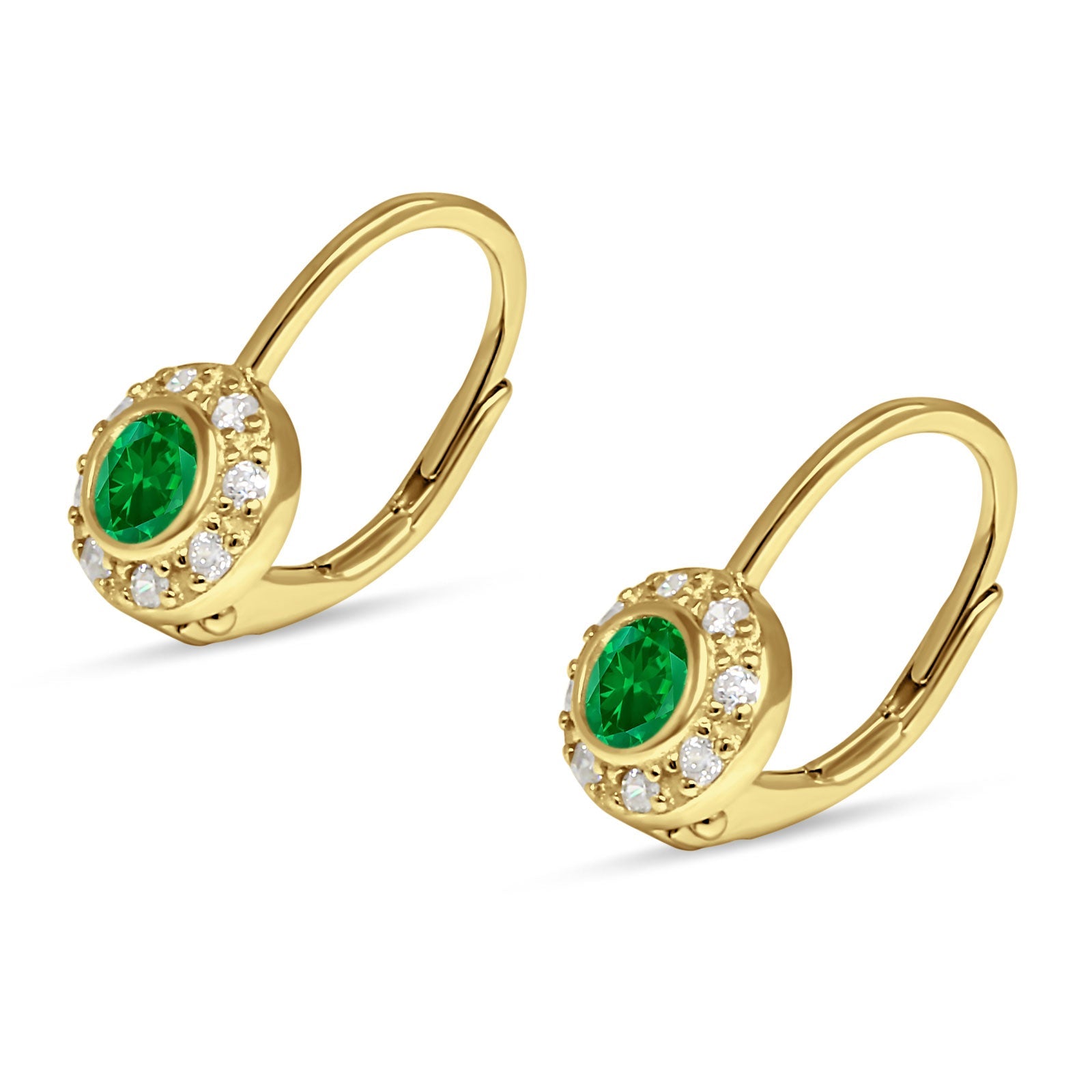 Leverback Round Hoop Earrings Cubic Zirconia 925 Sterling Silver