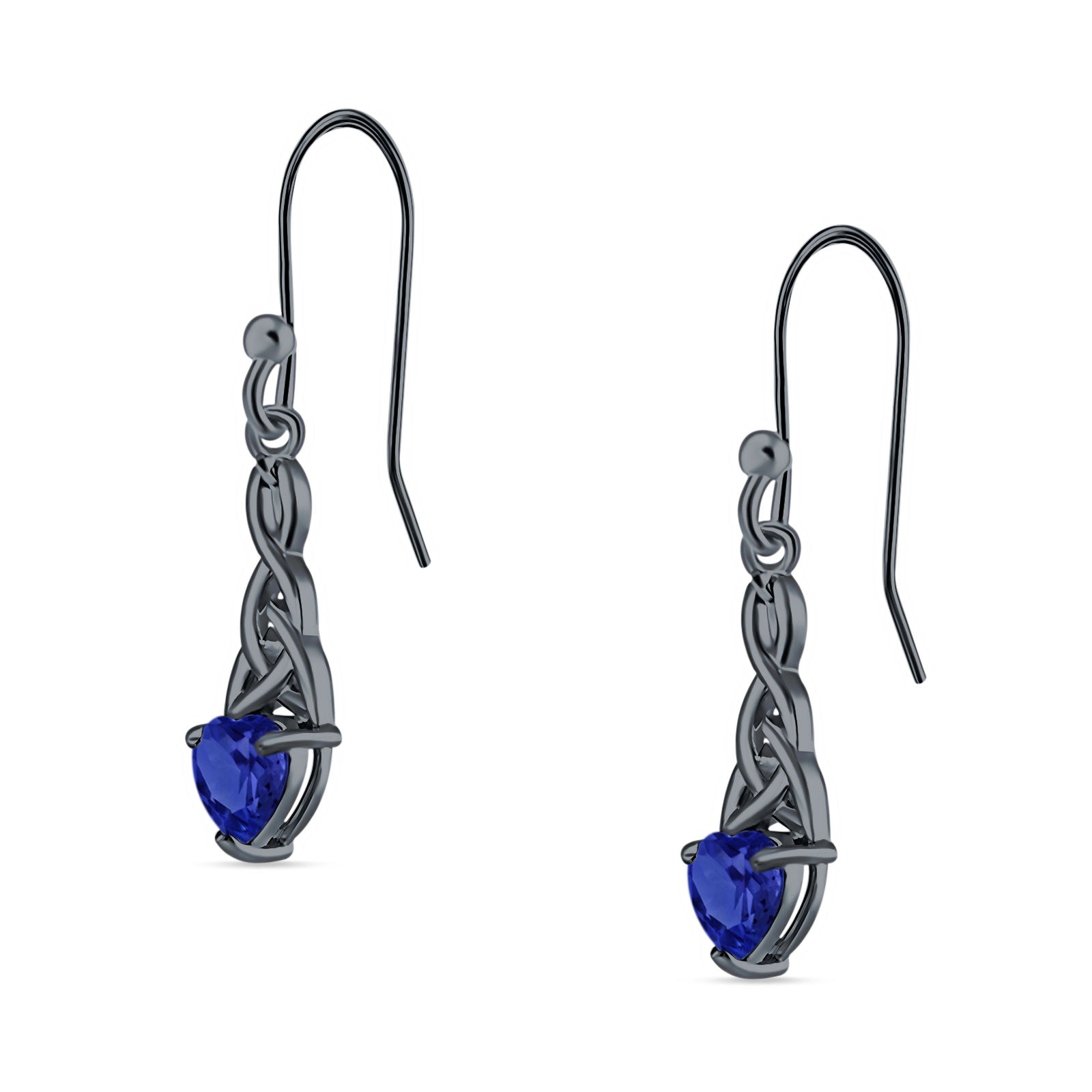 Celtic Trinity Heart Fish-Hook Earrings Cubic Zirconia 925 Sterling Silver