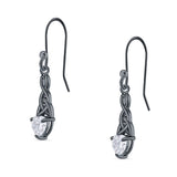 Celtic Trinity Heart Fish-Hook Earrings Cubic Zirconia 925 Sterling Silver