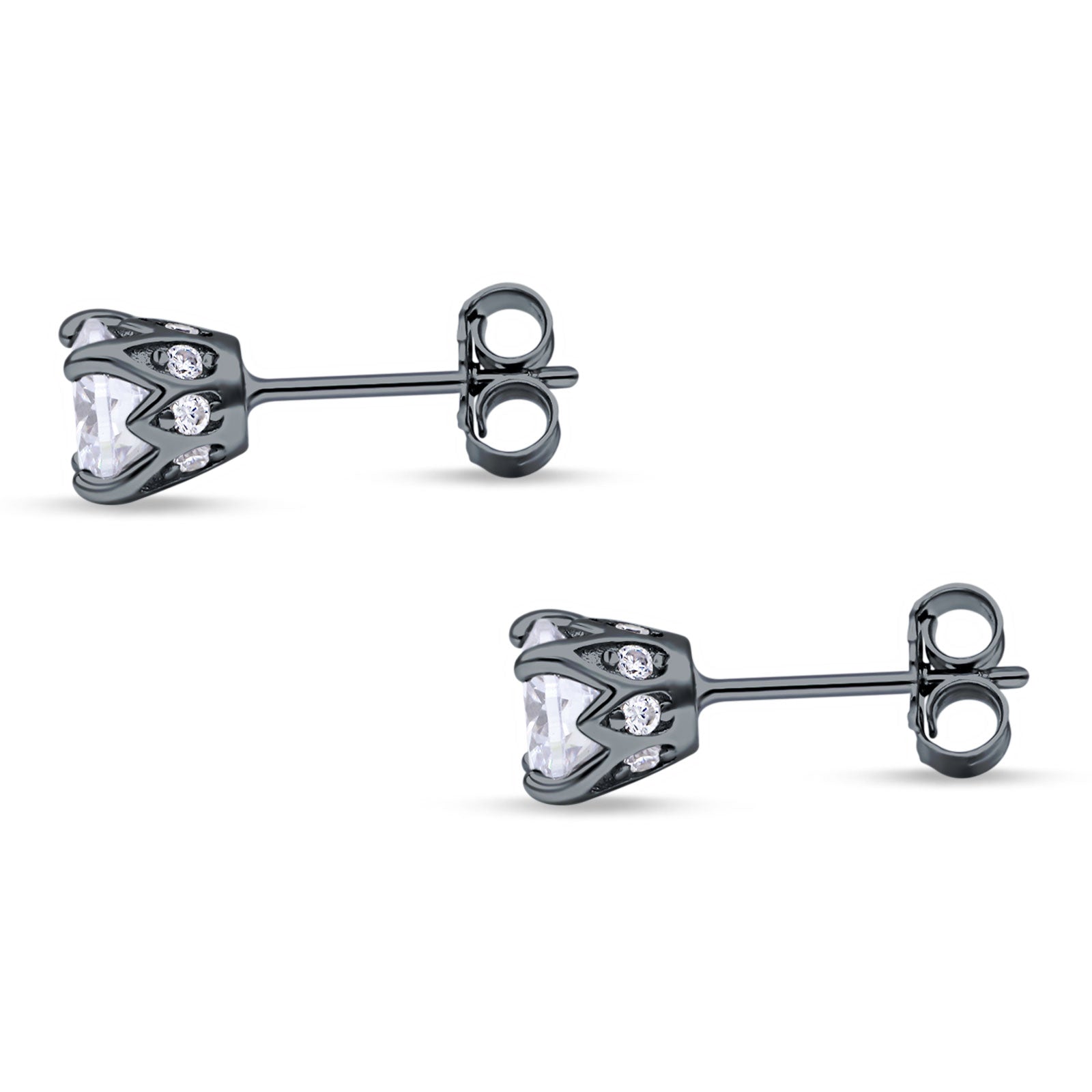Round Hidden Halo Stud Earring Cubic Zirconia 925 Sterling Silver