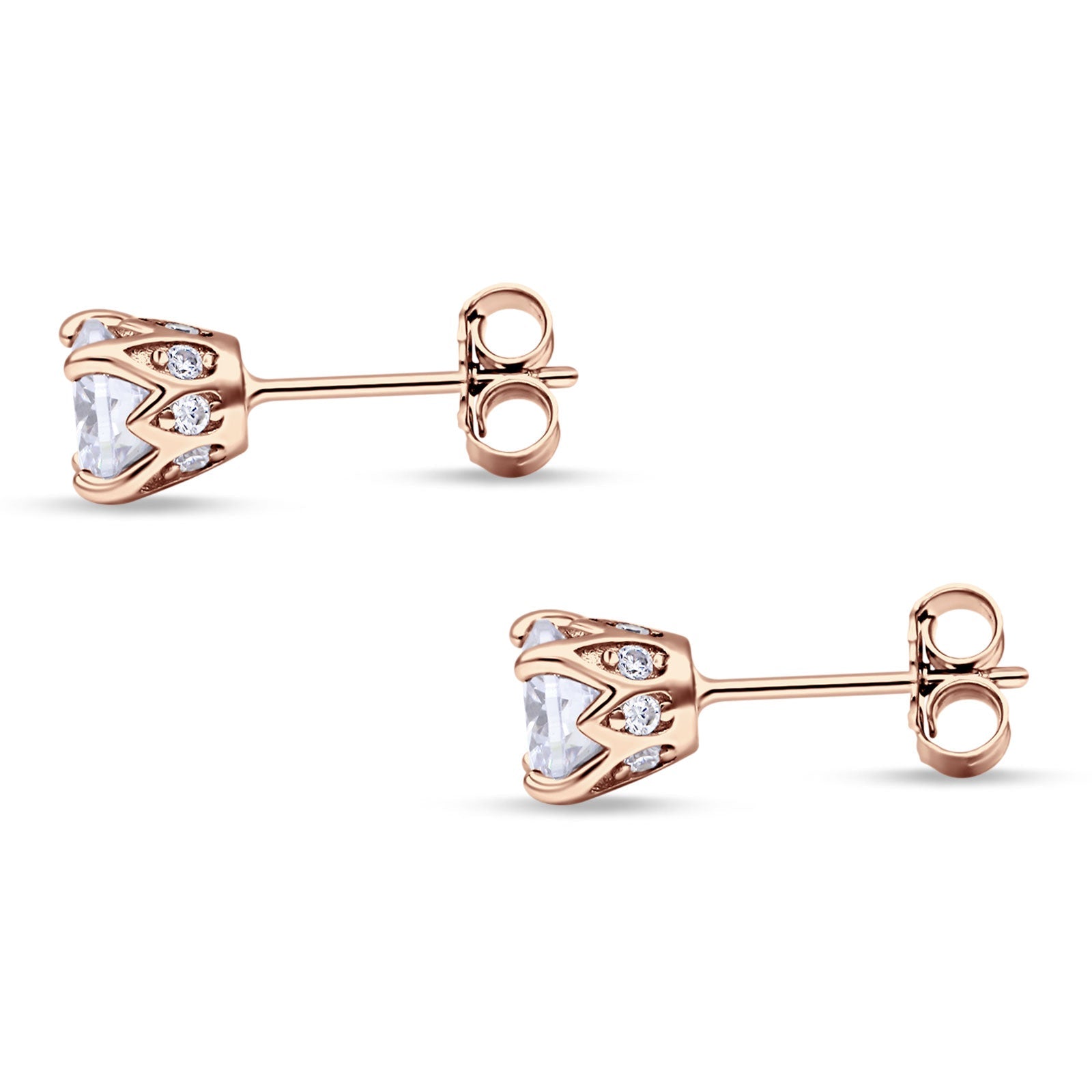 Round Hidden Halo Stud Earring Cubic Zirconia 925 Sterling Silver