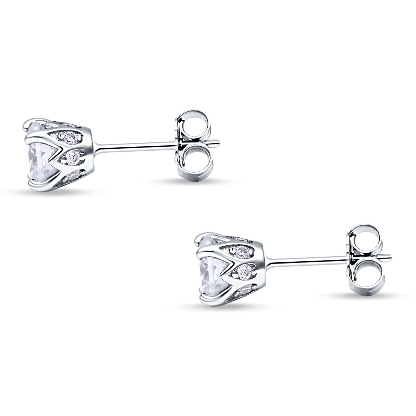 Round Hidden Halo Stud Earring Cubic Zirconia 925 Sterling Silver