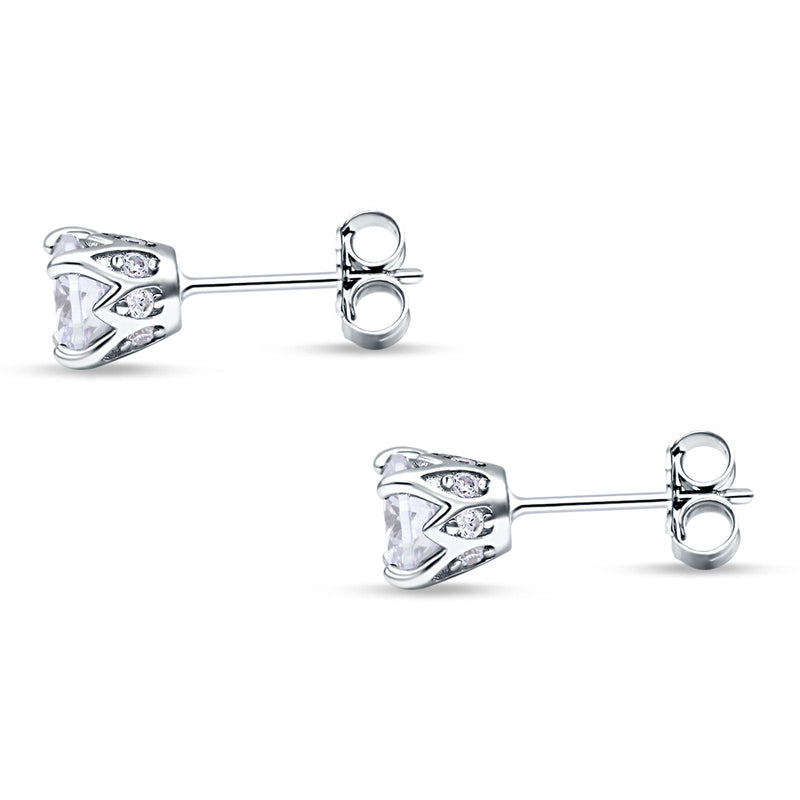 Round Hidden Halo Stud Earring Cubic Zirconia 925 Sterling Silver