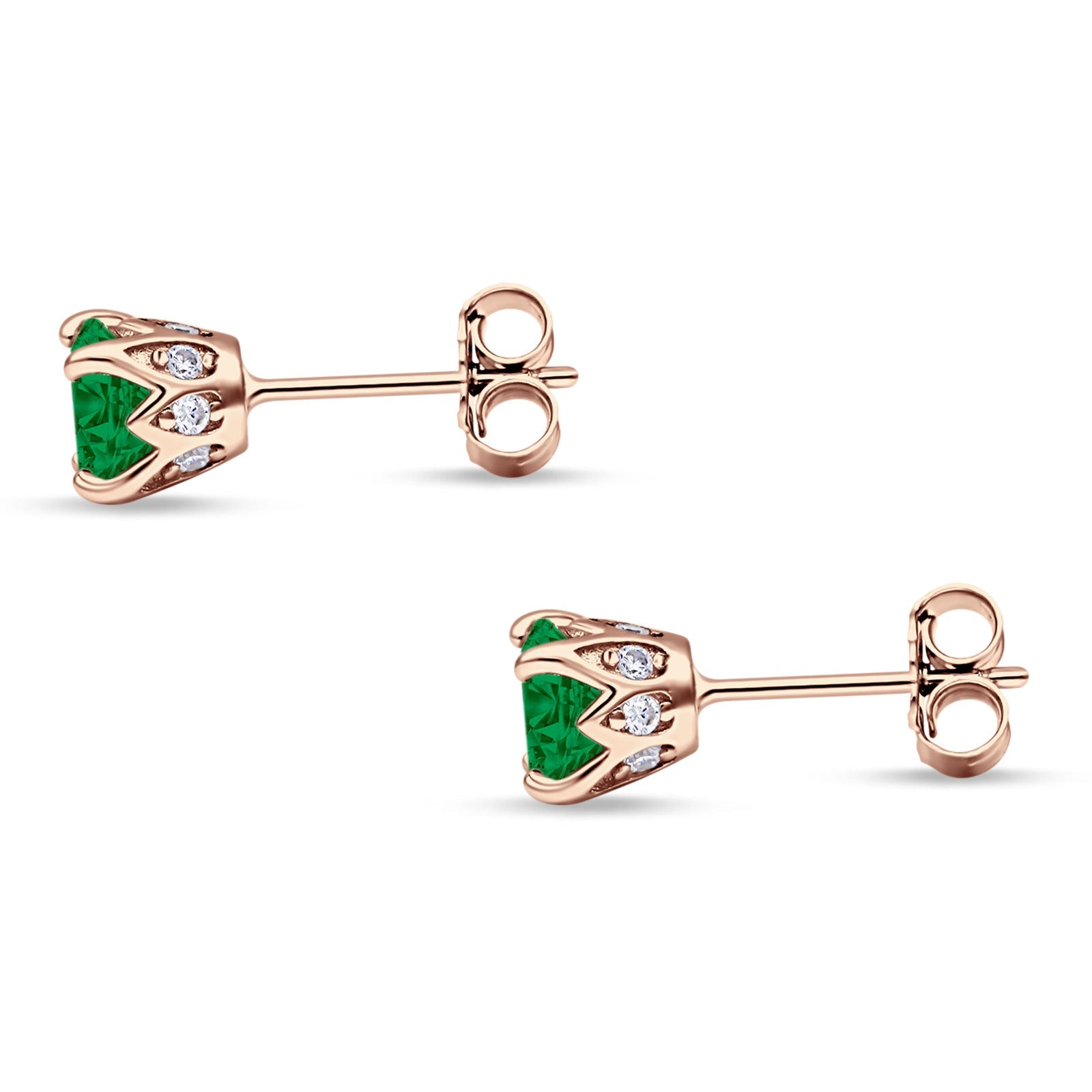 Round Hidden Halo Stud Earring Cubic Zirconia 925 Sterling Silver