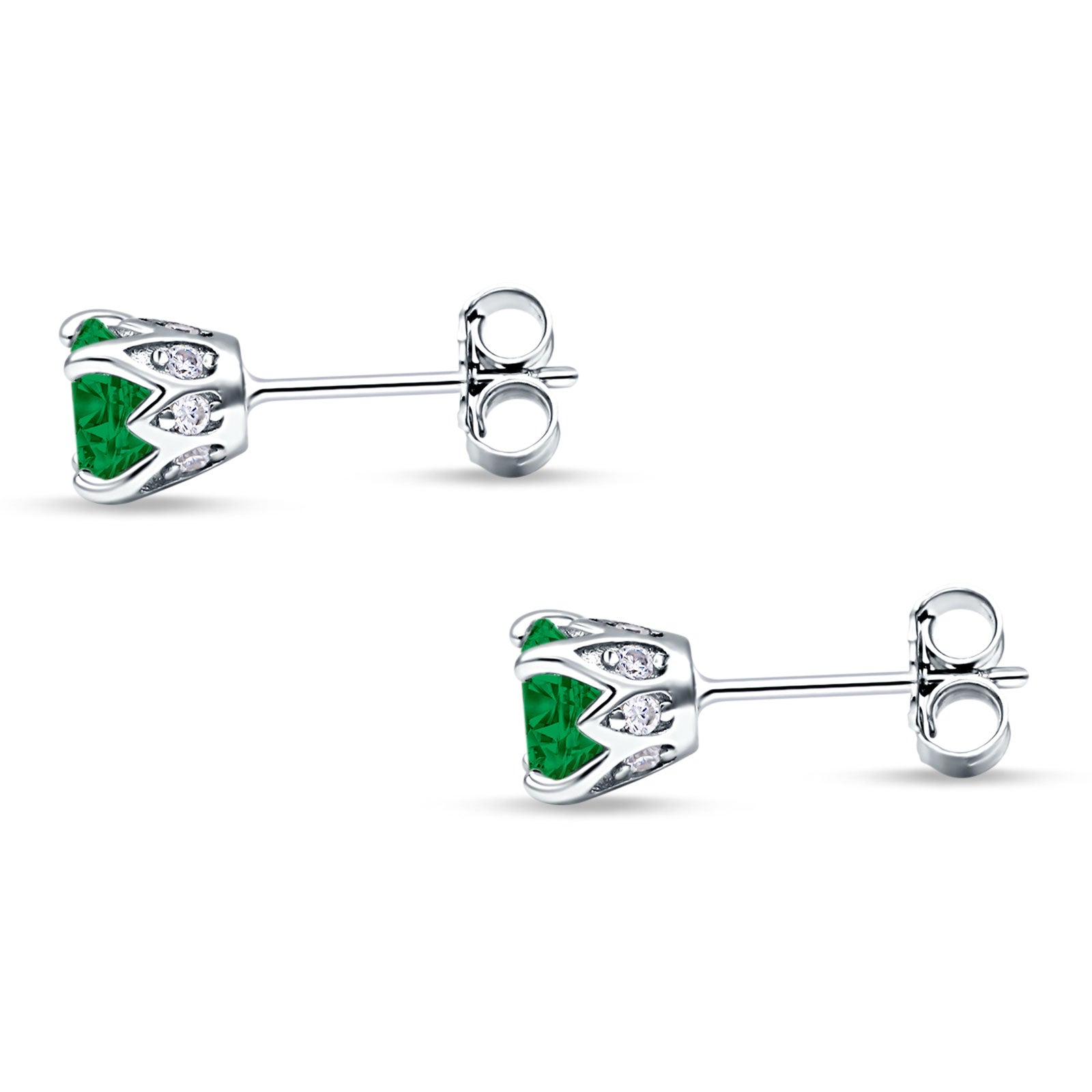Round Hidden Halo Stud Earring Cubic Zirconia 925 Sterling Silver