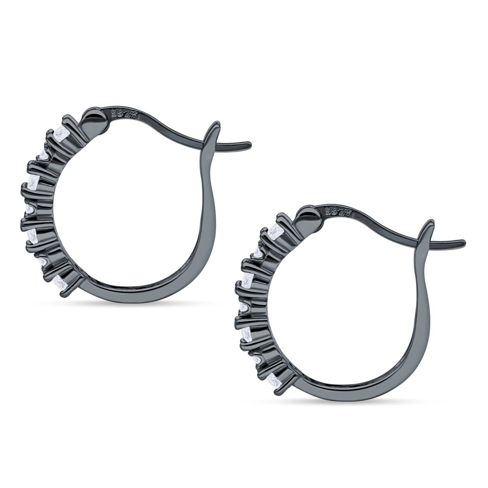 Half Eternity Huggie Hoop Earrings Cubic Zirconia 925 Sterling Silver