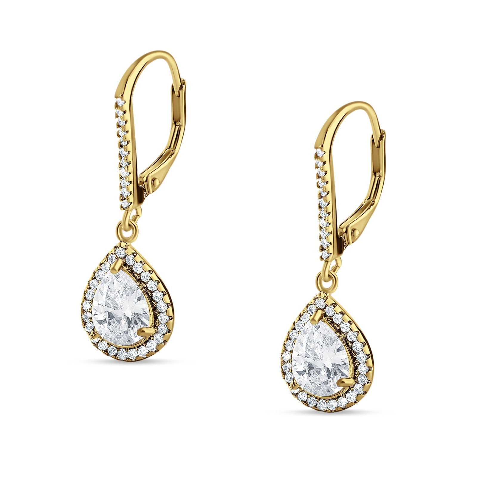 Pear Teardrop Halo Dangle Earrings Cubic Zirconia 925 Sterling Silver