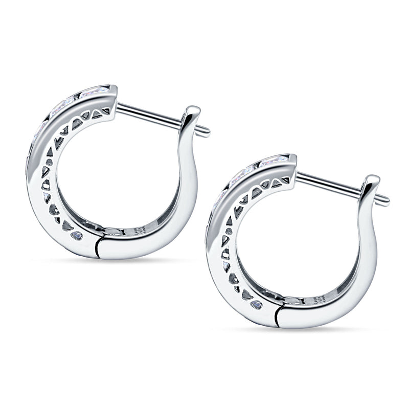 Minimalist Princess Huggie Hoop Earrings Cubic Zirconia 925 Sterling Silver