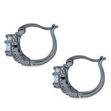 Halo Round Huggie Hoop Earrings Cubic Zirconia 925 Sterling Silver