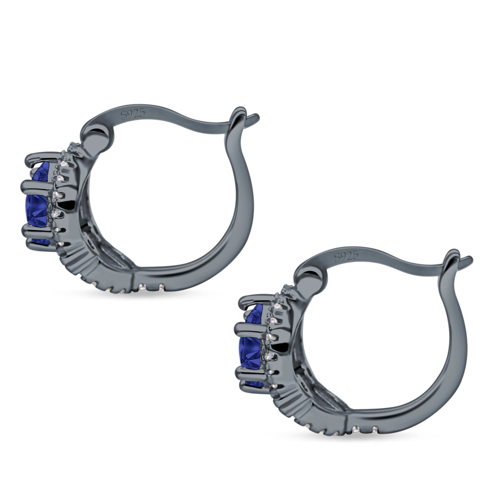 Halo Round Huggie Hoop Earrings Cubic Zirconia 925 Sterling Silver