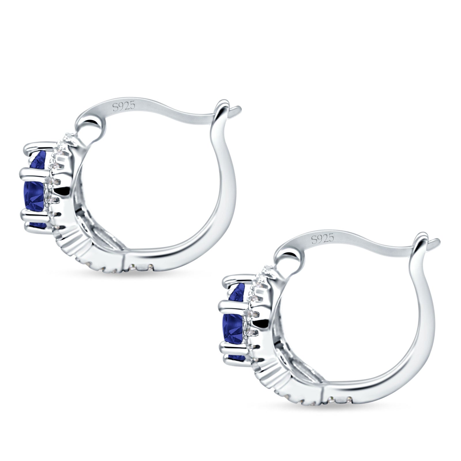 Halo Round Huggie Hoop Earrings Cubic Zirconia 925 Sterling Silver