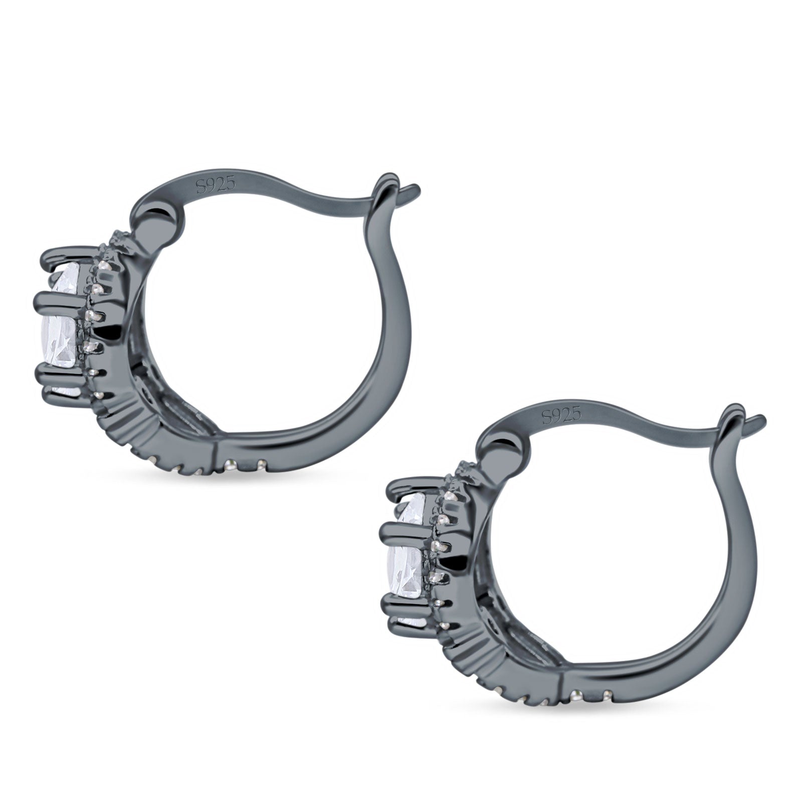 Halo Round Huggie Hoop Earrings Cubic Zirconia 925 Sterling Silver