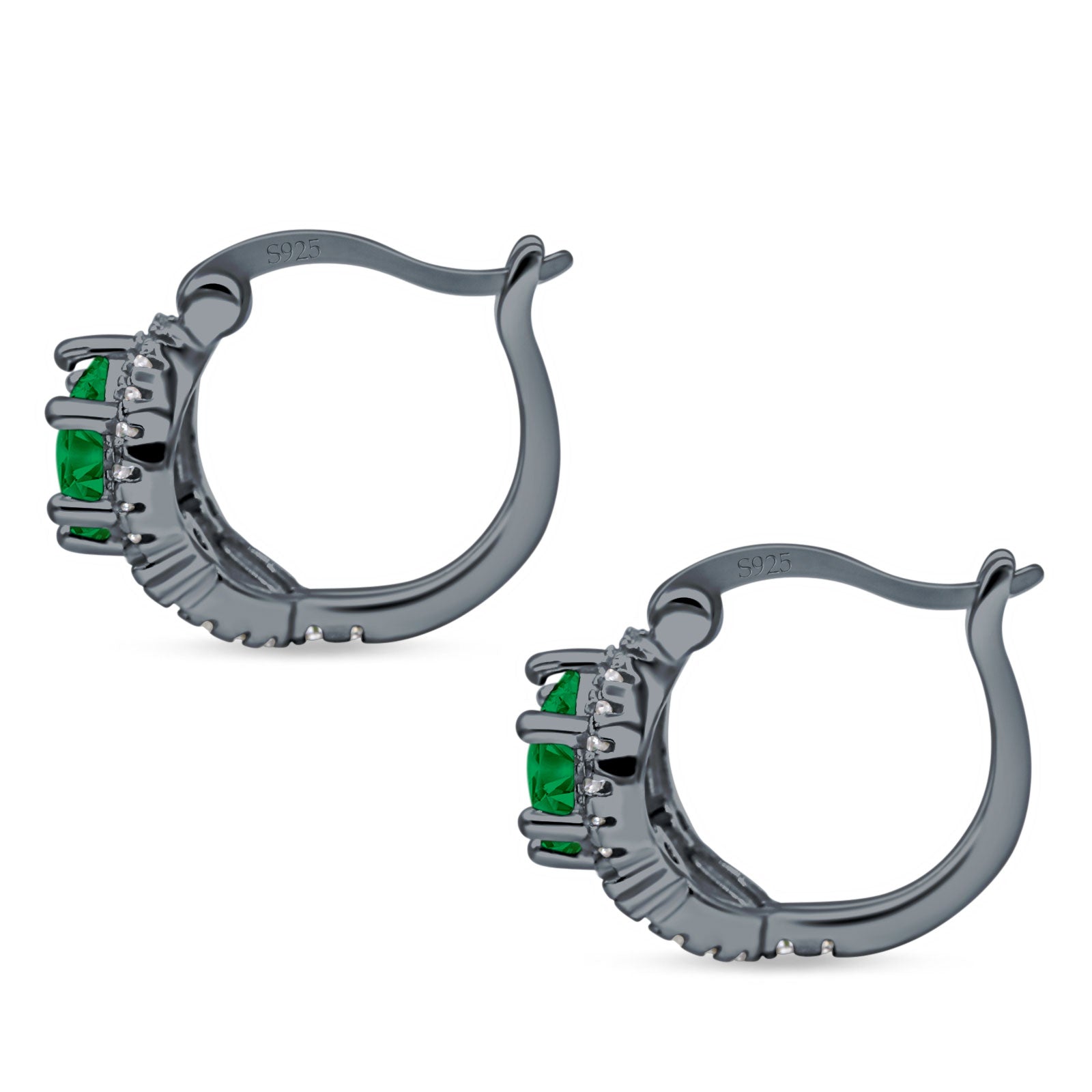 Halo Round Huggie Hoop Earrings Cubic Zirconia 925 Sterling Silver