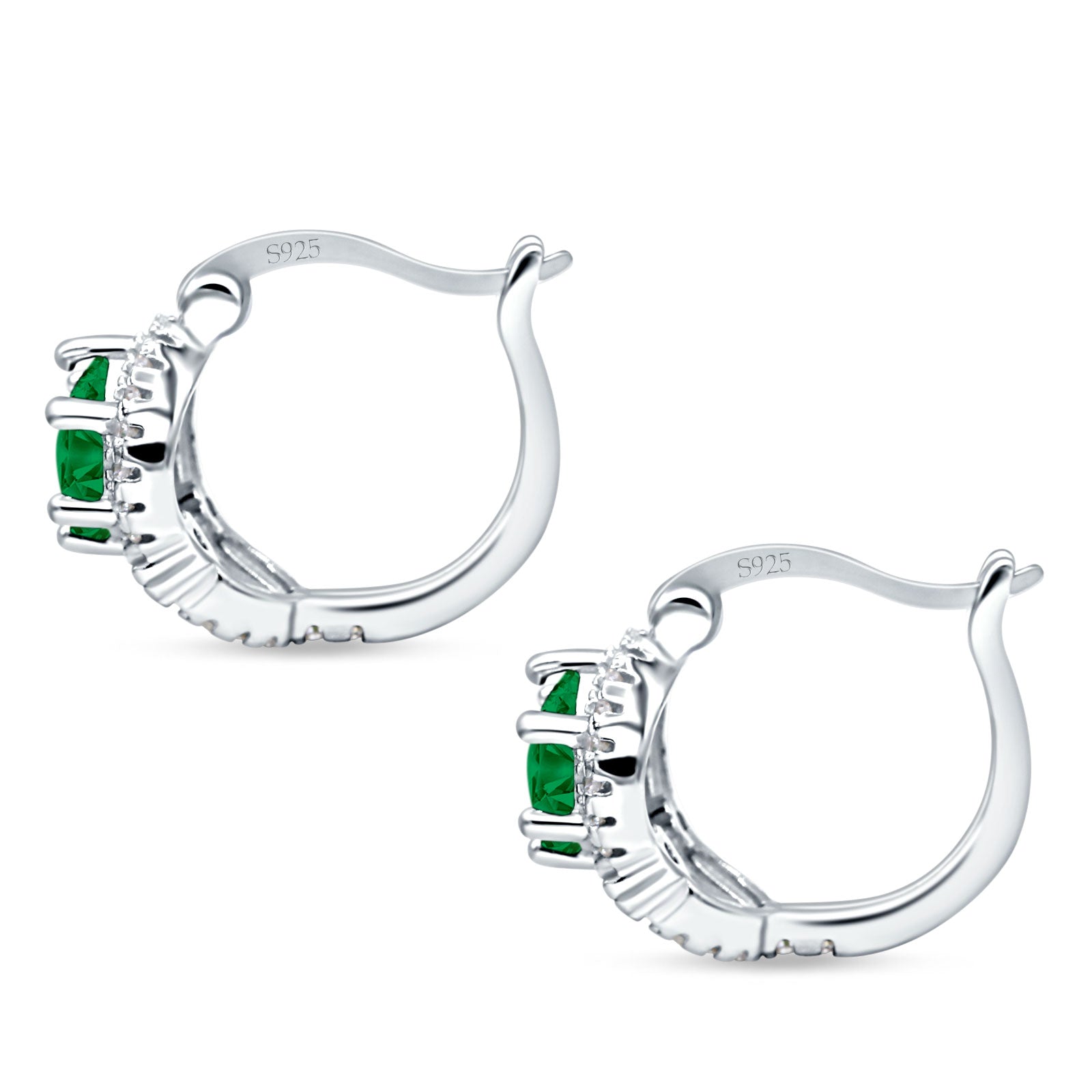 Halo Round Huggie Hoop Earrings Cubic Zirconia 925 Sterling Silver