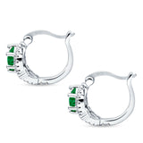 Halo Round Huggie Hoop Earrings Cubic Zirconia 925 Sterling Silver