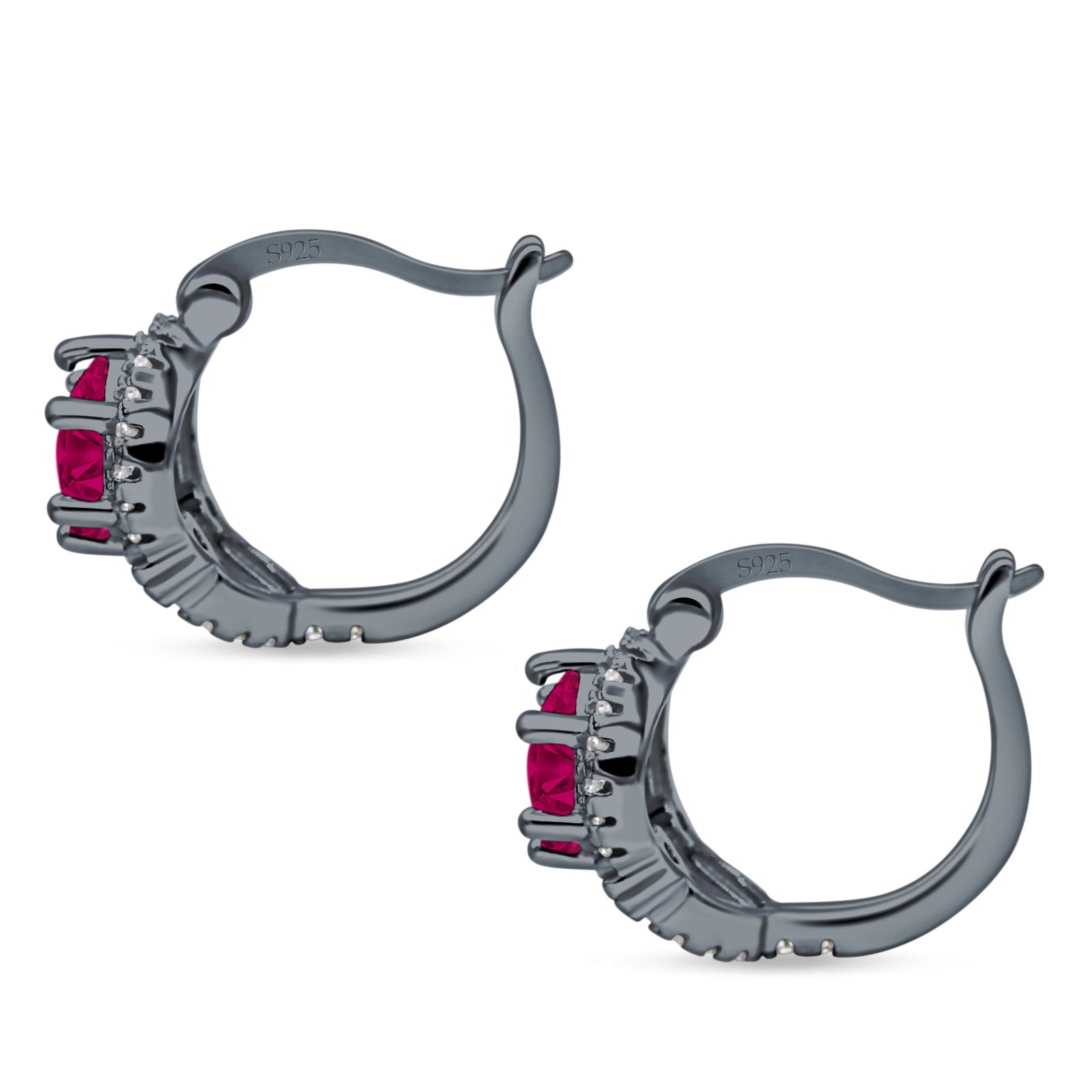Halo Round Huggie Hoop Earrings Cubic Zirconia 925 Sterling Silver