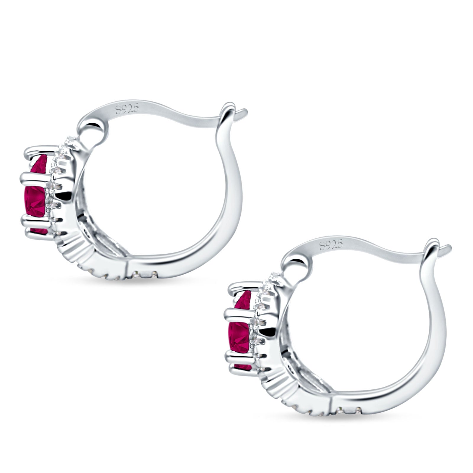 Halo Round Huggie Hoop Earrings Cubic Zirconia 925 Sterling Silver