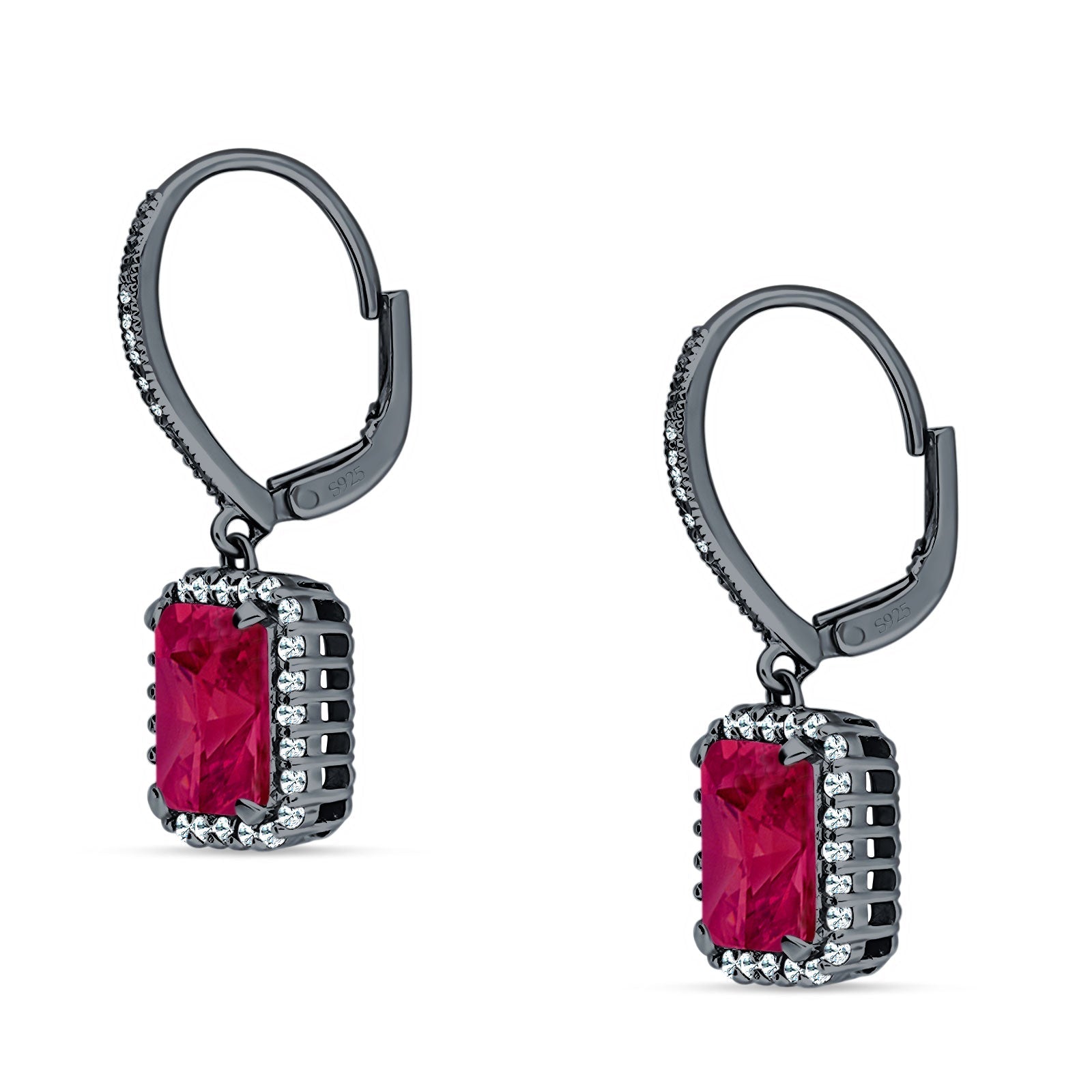 Emerald Cut Dangle Drop Leverback Earrings Cubic Zirconia 925 Sterling Silver