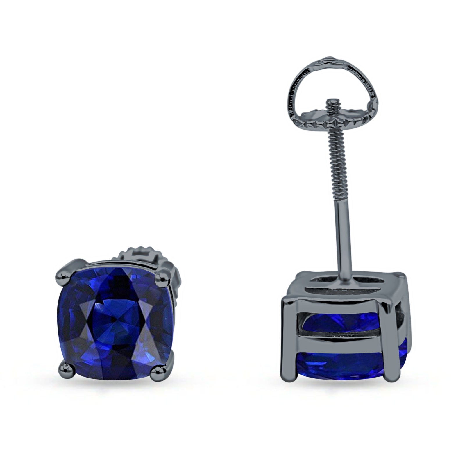 Solitaire Screw Back Stud Earring Excellent Cushion Cut Simulated Cubic Zirconia Solid 925 Sterling Silver