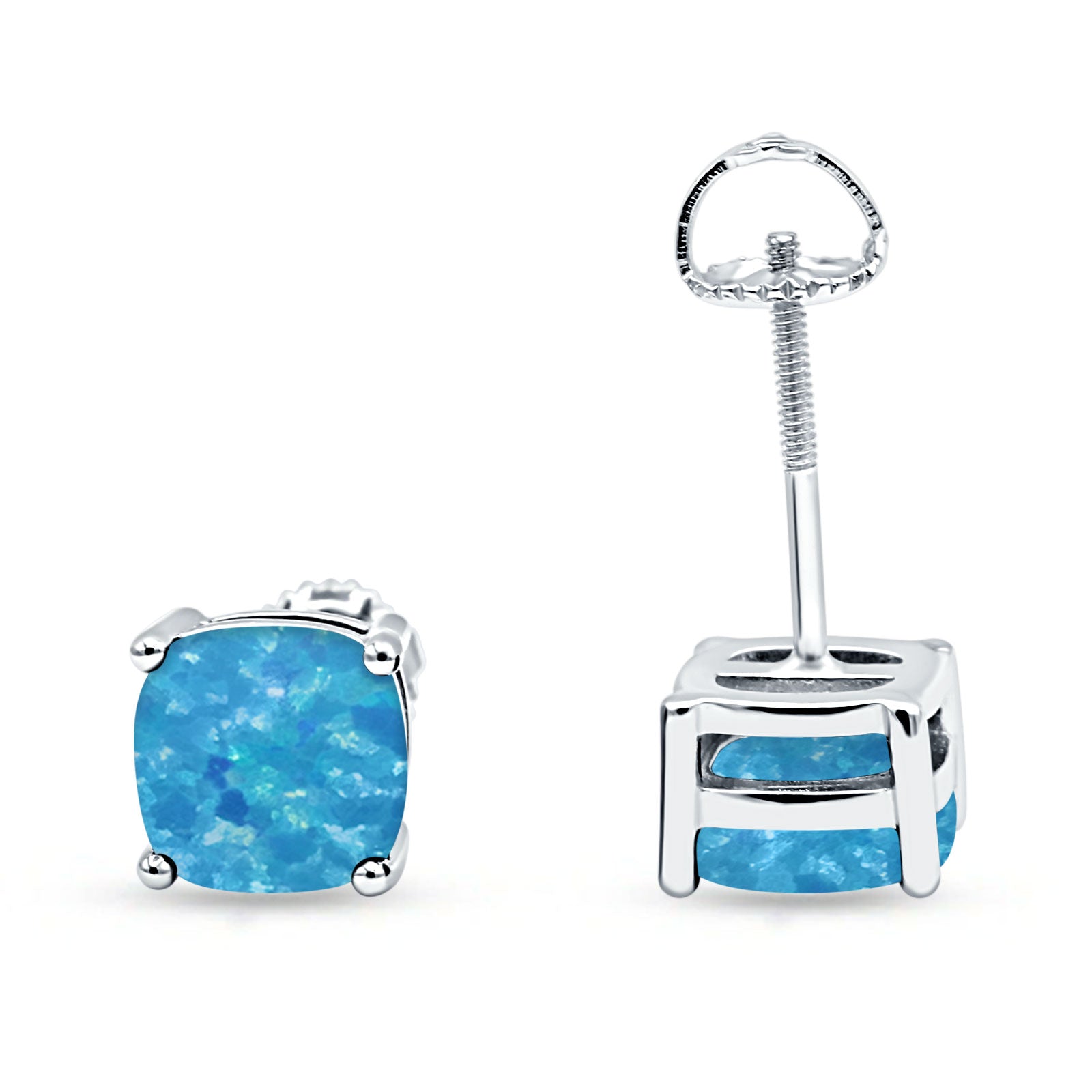 Solitaire Screw Back Stud Earring Excellent Cushion Cut Simulated Cubic Zirconia Solid 925 Sterling Silver