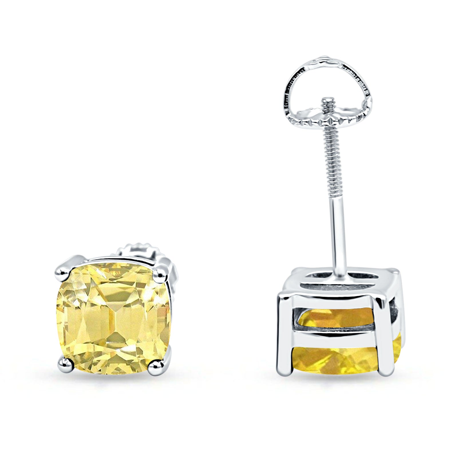 Solitaire Screw Back Stud Earring Excellent Cushion Cut Simulated Cubic Zirconia Solid 925 Sterling Silver