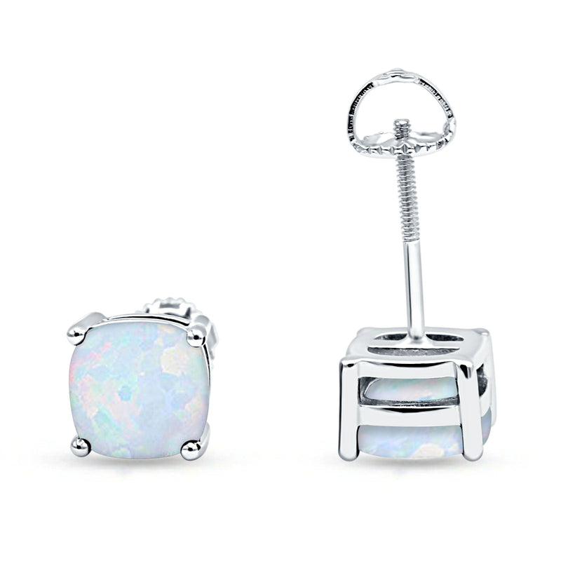 Solitaire Screw Back Stud Earring Excellent Cushion Cut Simulated Cubic Zirconia Solid 925 Sterling Silver