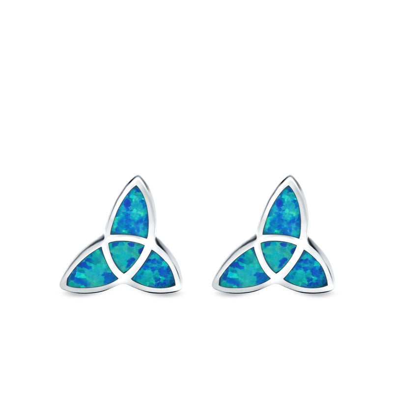 Lab Opal Triangle Celtic Stud Earrings Solid 925 Sterling Silver (12mm)