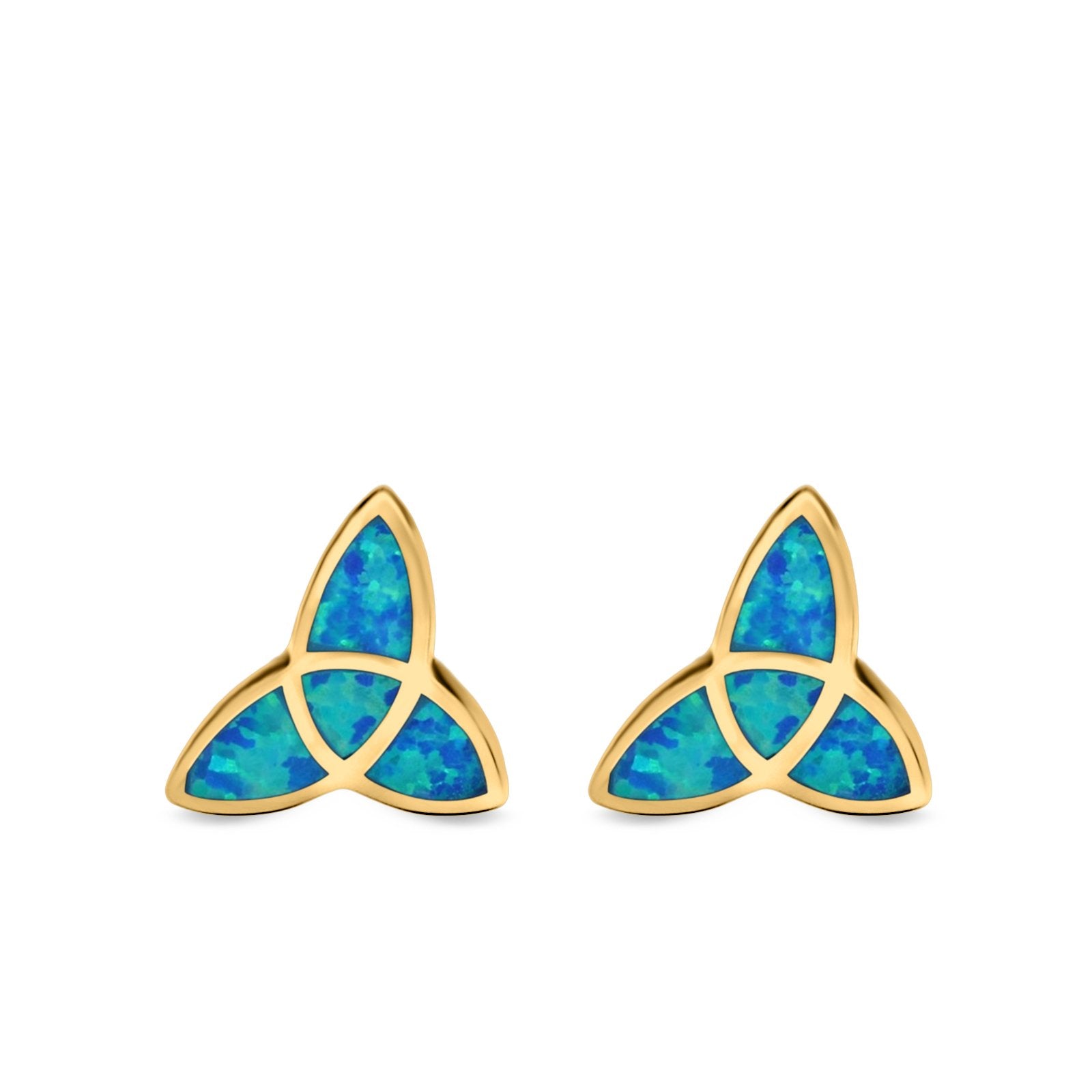 Lab Opal Triangle Celtic Stud Earrings Solid 925 Sterling Silver (12mm)