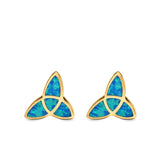 Lab Opal Triangle Celtic Stud Earrings Solid 925 Sterling Silver (12mm)