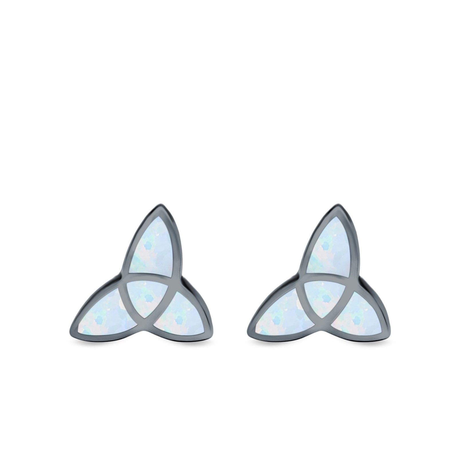 Lab Opal Triangle Celtic Stud Earrings Solid 925 Sterling Silver (12mm)