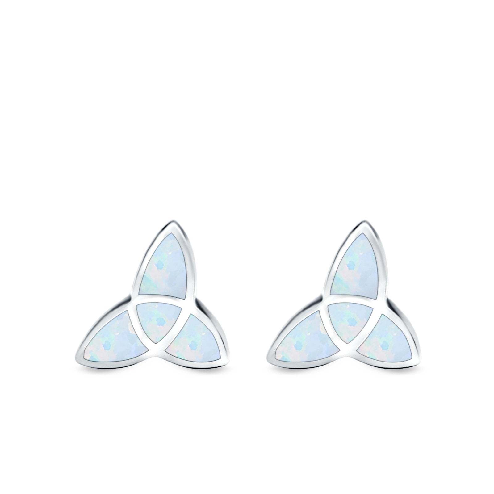 Lab Opal Triangle Celtic Stud Earrings Solid 925 Sterling Silver (12mm)