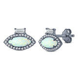 Halo Marquise Art Deco Stud Earring Created Opal 925 Sterling Silver (10.9mm)