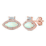 Halo Marquise Art Deco Stud Earring Created Opal 925 Sterling Silver (10.9mm)