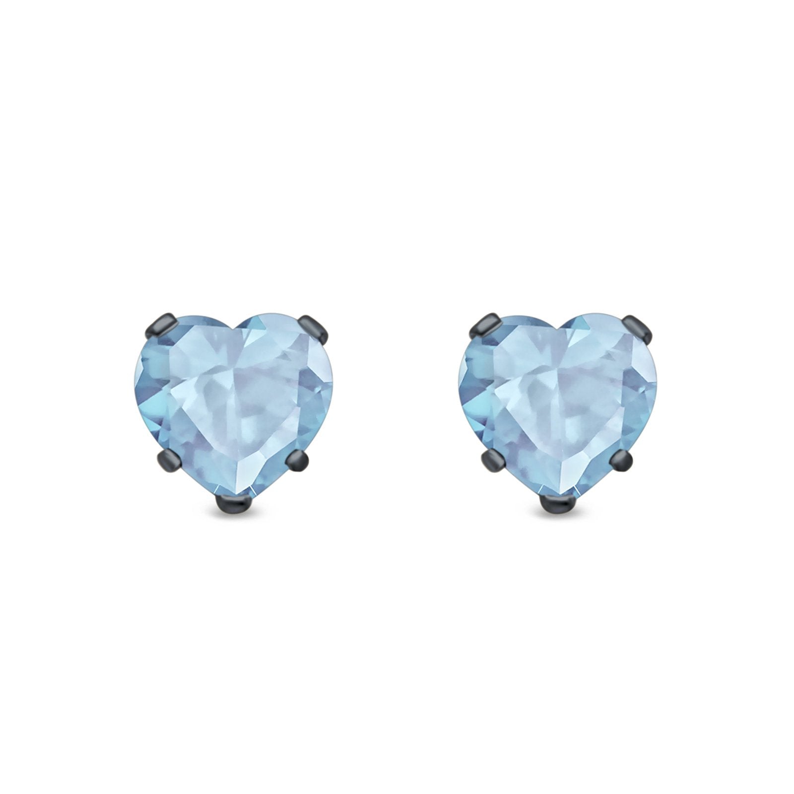 Heart Stud Earrings Simulated Cubic Zirconia 925 Sterling Silver (4mm-8mm)