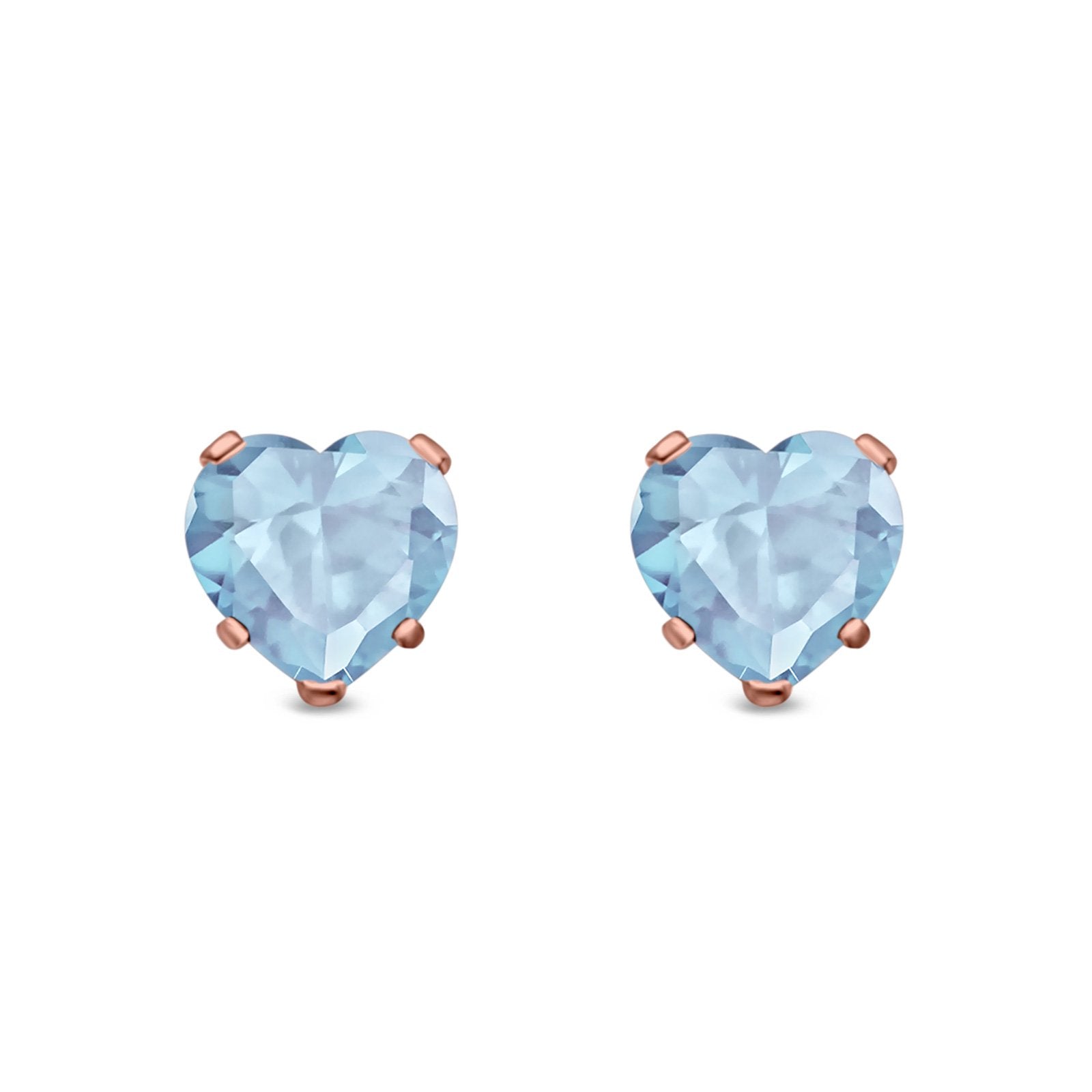 Heart Stud Earrings Simulated Cubic Zirconia 925 Sterling Silver (4mm-8mm)