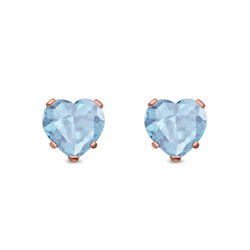 Heart Stud Earrings Simulated Cubic Zirconia 925 Sterling Silver (4mm-8mm)