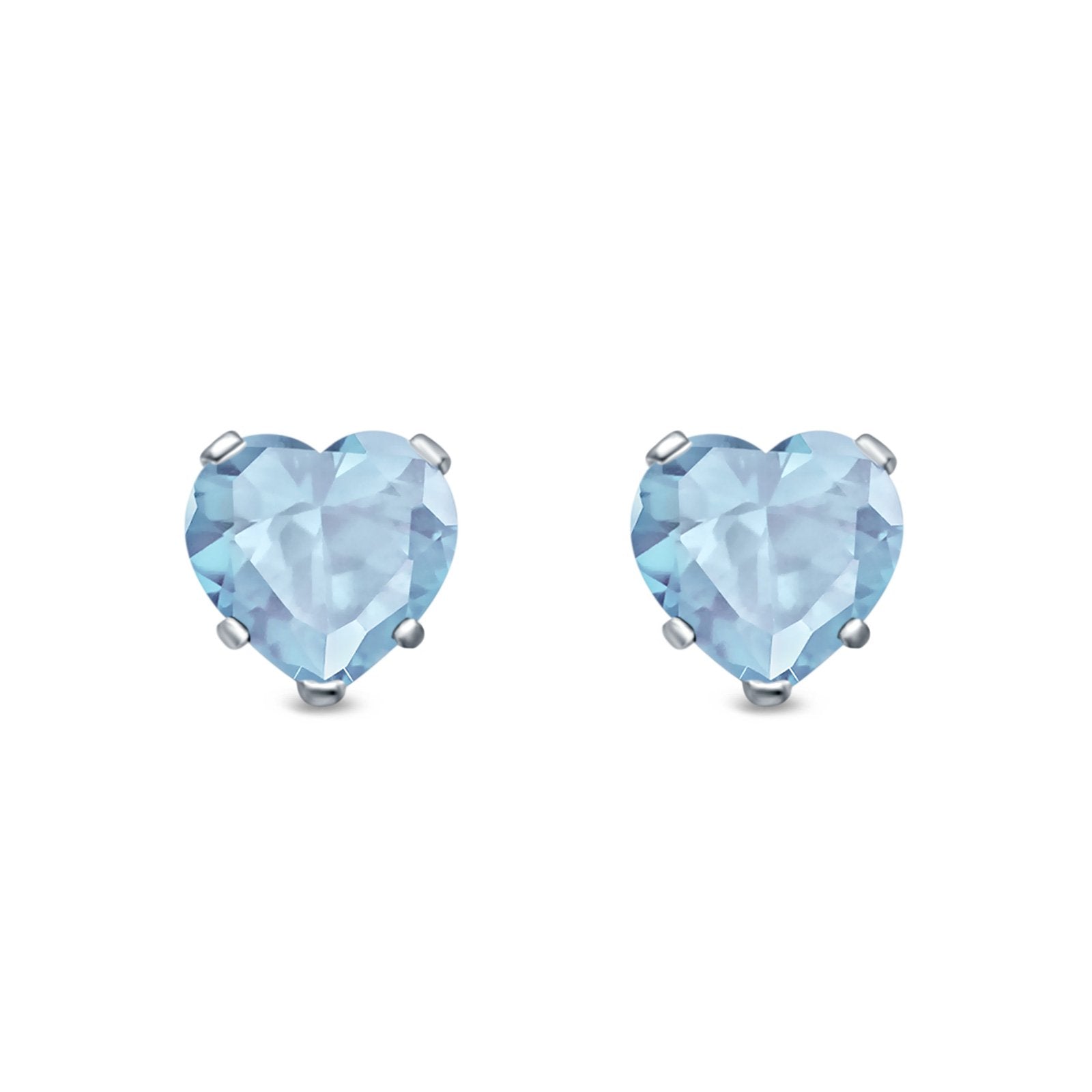 Heart Stud Earrings Simulated Cubic Zirconia 925 Sterling Silver (4mm-8mm)