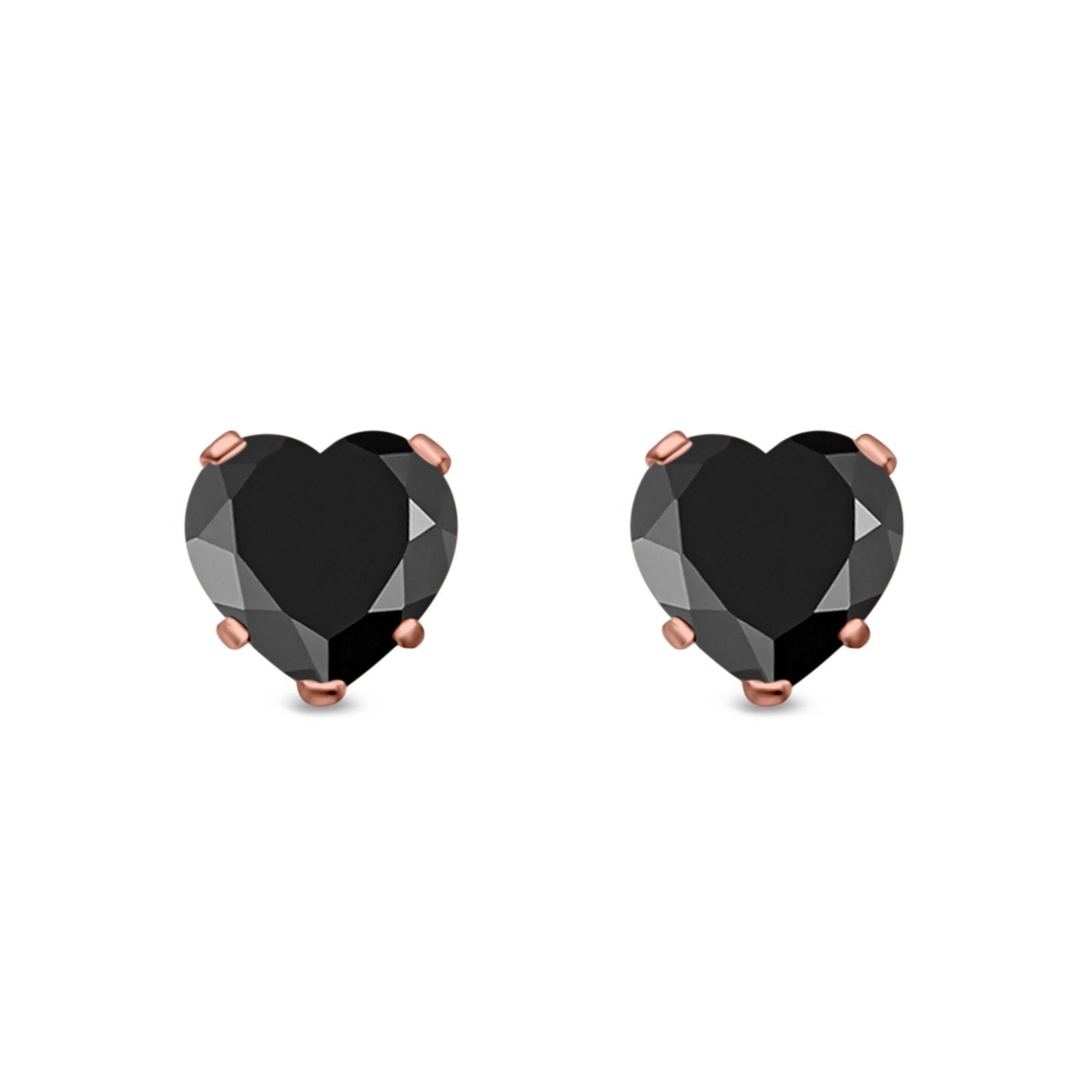 Heart Stud Earrings Simulated Cubic Zirconia 925 Sterling Silver (4mm-8mm)