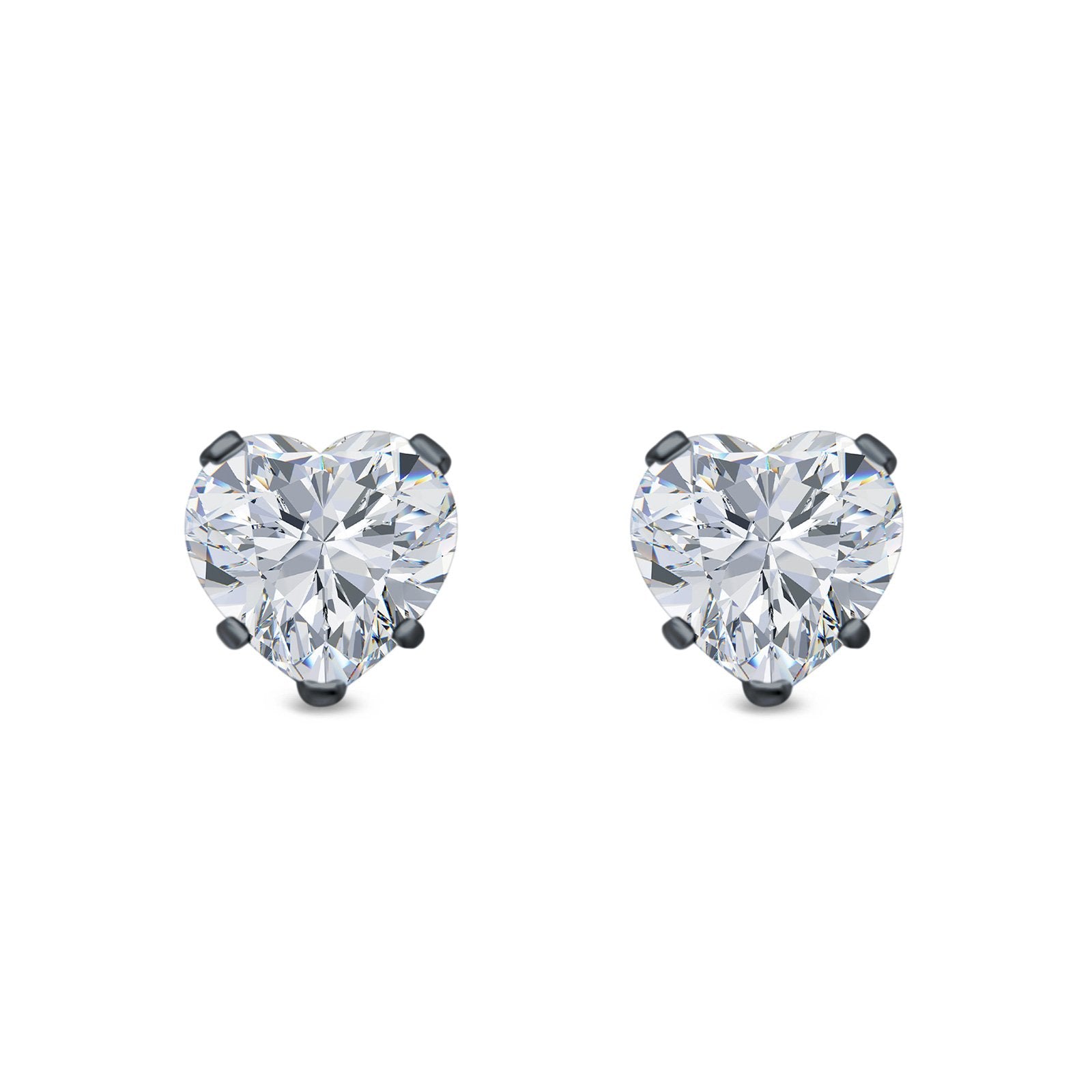 Heart Stud Earrings Simulated Cubic Zirconia 925 Sterling Silver (4mm-8mm)
