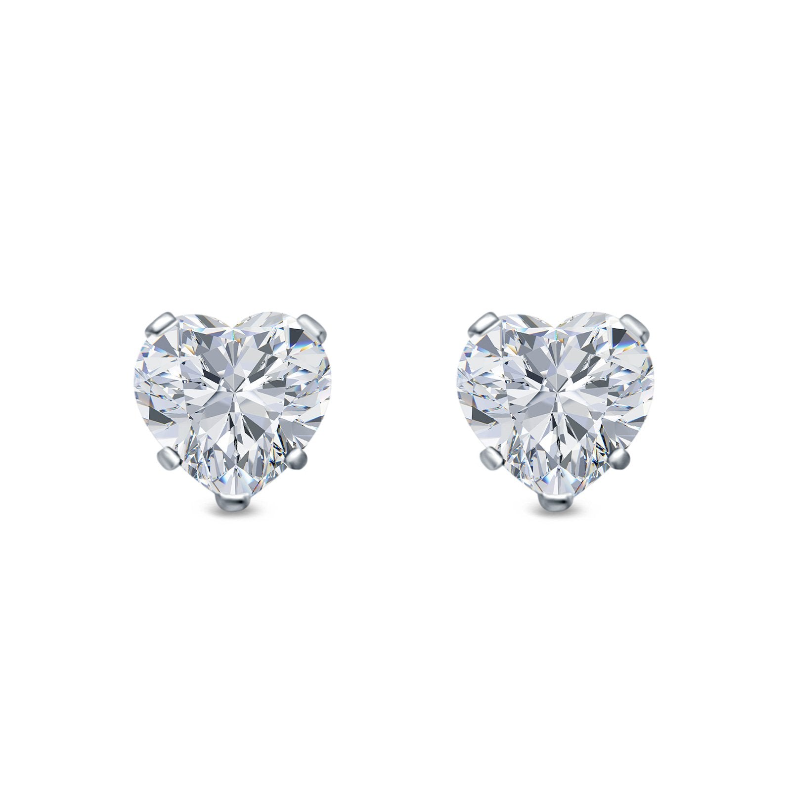 Heart Stud Earrings Simulated Cubic Zirconia 925 Sterling Silver (4mm-8mm)