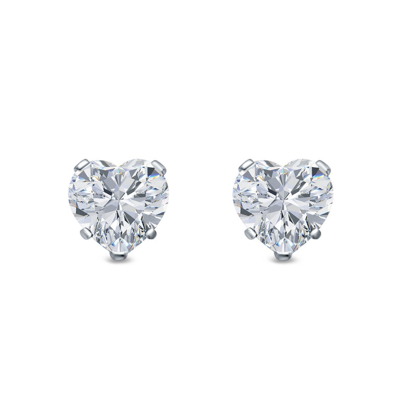 Heart Stud Earrings Simulated Cubic Zirconia 925 Sterling Silver (4mm-8mm)