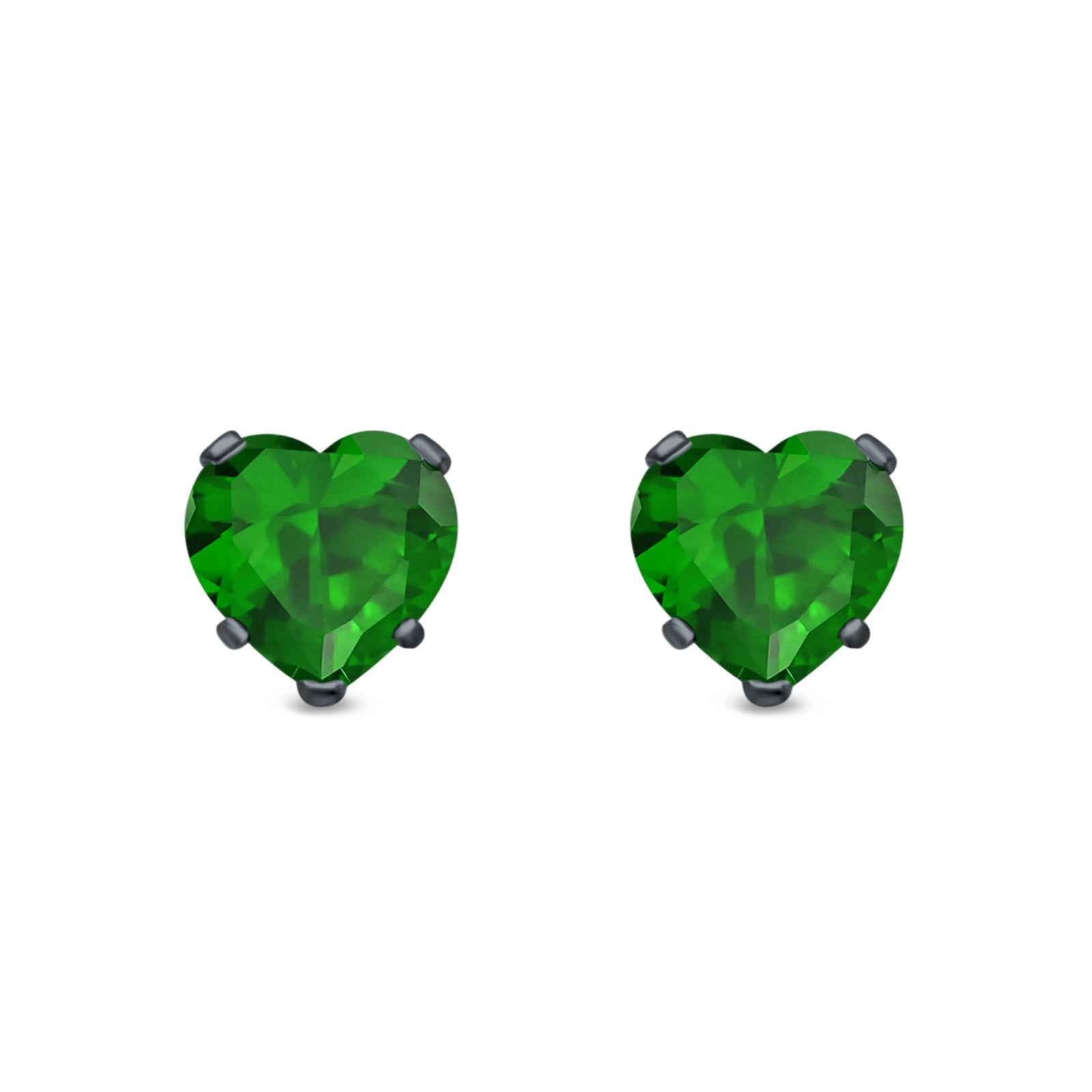 Heart Stud Earrings Simulated Cubic Zirconia 925 Sterling Silver (4mm-8mm)